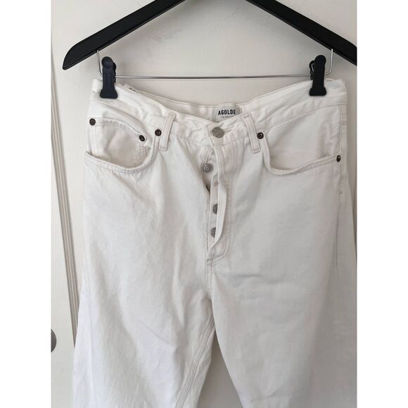 Agolde Women's 90's Mid Rise Straight Jeans White in Size 32 Frayed Hem - Picture 4 of 12